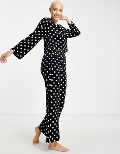 Бархатная пижама с вышивкой и принтом в горошек Lost Ink-Черный цвет