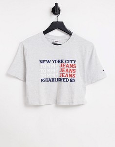 Серая укороченная футболка с принтом "New York City" Tommy Jeans-Серый