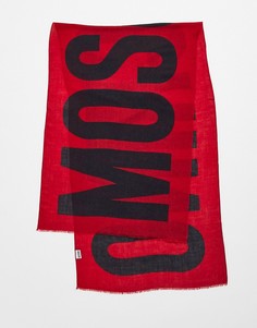 Красный шарф с большим логотипом Moschino