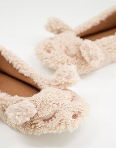 Бежевые мягкие слиперы-балетки в виде медвежонка Hunkemoller-Белый