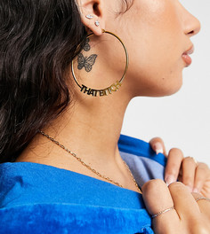 Серьги-кольца с надписью "that bitch" и водостойкой позолотой 18 карат Hoops + Chains LDN-Золотистый