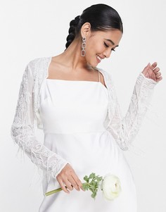 Свадебная накидка с отделкой бисером и бахромой ASOS EDITION-Белый