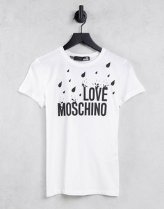 Белая футболка с логотипом и принтом капель дождя Love Moschino-Белый