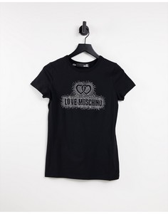 Черная футболка с логотипом из стразов Love Moschino-Черный цвет