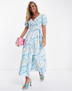 Синее платье миди с узором пейсли Never Fully Dressed Lottie-Голубой