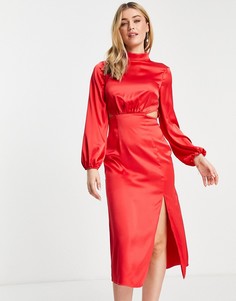 Атласное вечернее платье миди красного цвета с вырезами Miss Selfridge-Красный