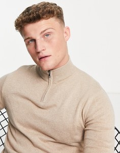 Светло-бежевый вязаный джемпер с воротником-стойкой на молнии Topman-Светло-бежевый цвет