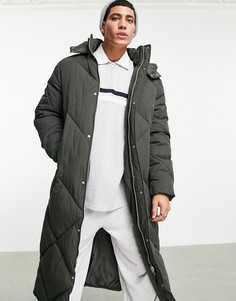 Удлиненный стеганый пуховик серого цвета ASOS DESIGN-Серый