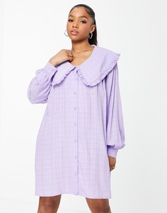 Фиолетовое свободное oversized-платье с броским воротником Lola May-Фиолетовый цвет