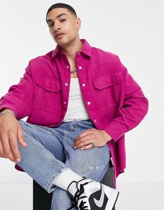 Ярко-розовая рубашка в стиле extreme oversized с добавлением шерсти ASOS DESIGN-Розовый цвет