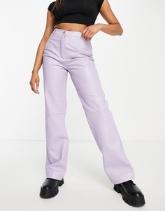 Сиреневые кожаные брюки с завышенной талией и широкими штанинами Muubaa-Фиолетовый цвет