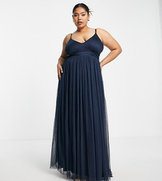 Темно-синее платье макси из тюля с глубоким вырезом спереди Anaya With Love Bridesmaid Plus-Темно-синий