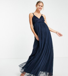 Темно-синее платье макси из тюля с глубоким вырезом спереди Anaya with Love Maternity Bridesmaid-Темно-синий