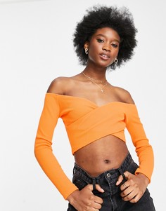 Оранжевый лонгслив в рубчик с запахом Miss Selfridge-Оранжевый цвет