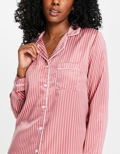 Атласная пижамная рубашка в темно-розовую и кремовую полоску от комплекта Loungeable-Розовый цвет