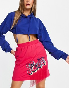 Розовая трикотажная мини-юбка с отделанным бахромой логотипом Love Moschino-Розовый цвет