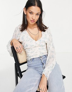 Блузка цвета слоновой кости с цветочным принтом Free People Rose-Белый