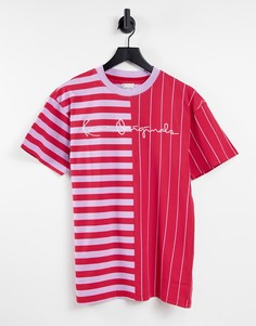 Oversized-футболка со вставками в полоску розового цвета с логотипом Karl Kani-Красный