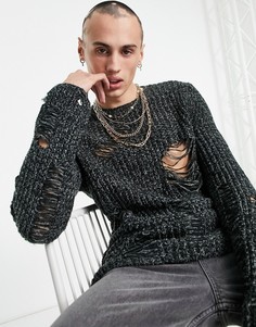 Темно-серый вязаный джемпер в стиле oversized крупной вязки с решетчатым дизайном ASOS DESIGN