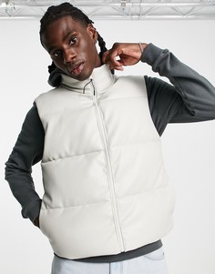 Укороченный дутый жилет серого цвета из искусственной кожи ASOS DESIGN-Серый