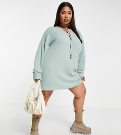 Мятное платье мини в рубчик со шнуровкой ASOS DESIGN Curve-Серый
