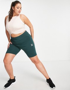 Темно-зеленые шорты-леггинсы с маленьким логотипом Puma Plus-Зеленый цвет