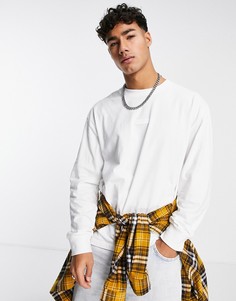 Oversized-лонгслив белого цвета с нашивкой с логотипом-подписью на груди Abercrombie & Fitch-Белый