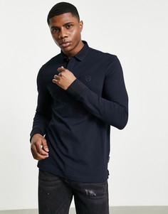 Темно-синее поло с длинными рукавами и круглым логотипом Armani Exchange-Темно-синий