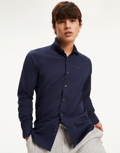 Темно-синяя эластичная приталенная рубашка Tommy Jeans-Темно-синий