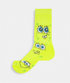 Спортивные носки со сплошным принтом в виде лица Губки Боба ASOS DESIGN-Желтый