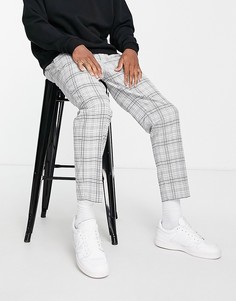 Светло-серые строгие брюки в клетку River Island-Серый
