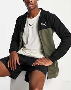 Темно-зеленый/черный худи облегающего кроя на молнии Puma-Зеленый цвет