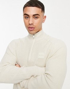 Светло-бежевый трикотажный джемпер с короткой молнией BOSS Knorsey-Светло-бежевый цвет