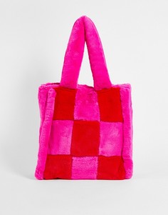 Розово-красная пушистая сумка-тоут в шахматную клетку Skinnydip Sonya-Разноцветный