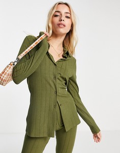 Приталенная рубашка цвета хаки в рубчик от комплекта Miss Selfridge-Зеленый цвет