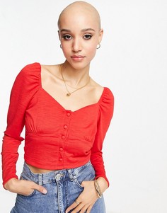 Красный кроп-топ с длинными рукавами и отделкой швами на пуговицах Miss Selfridge-Разноцветный