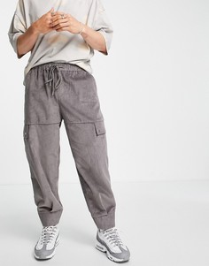 Строгие суженные книзу вельветовые oversized-брюки карго серого цвета ASOS DESIGN-Серый