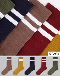Набор из 5 пар спортивных разноцветных носков с полосками New Look-Разноцветный