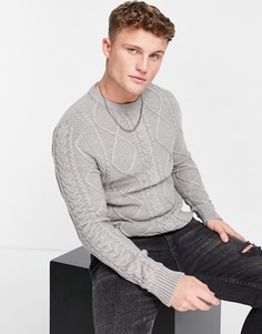 Серый вязаный джемпер с узором «косичка» Jack & Jones Premium