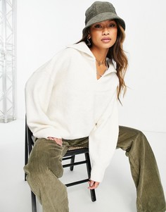 Кремовый вязаный джемпер в стиле oversized со свободным воротником Topshop-Белый