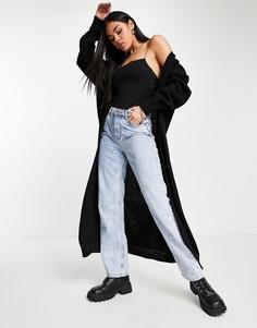 Трикотажный удлиненный кардиган черного цвета Femme Luxe-Черный цвет