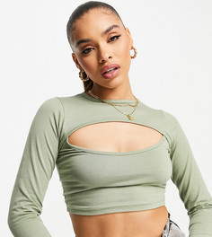 Кроп-топ цвета хаки с длинными рукавами и вырезом Missguided-Зеленый цвет