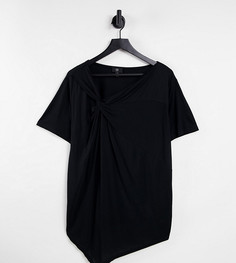 Черная футболка с асимметричной перекрученной отделкой на плече River Island Plus-Черный цвет