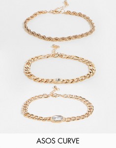 Набор из 3 золотистых браслетов-цепочек с кристаллами ASOS DESIGN Curve-Золотистый