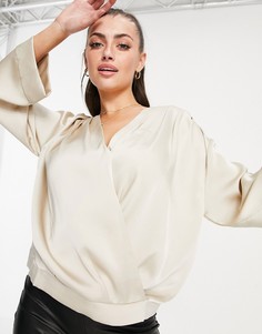 Свободная атласная блузка с запахом серо-коричневого цвета Pretty Lavish Harper-Светло-бежевый