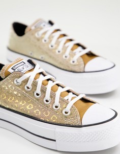 Кеды с металлизированным леопардовым принтом и платформой Converse Chuck Taylor ox-Золотистый