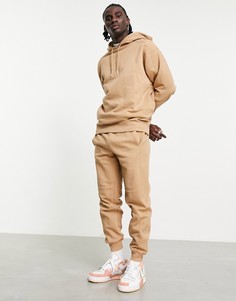 Бежевые oversized-джоггеры со вставками в рубчик от комплекта ASOS DESIGN-Коричневый цвет