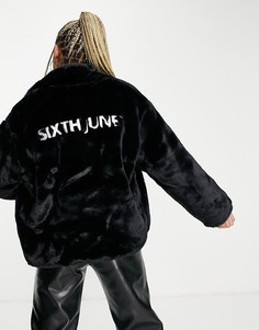 Oversized-шуба из искусственного меха с большим воротником Sixth June-Черный цвет