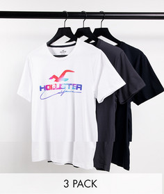 Набор из 3 футболок белого, серого и черного цвета с логотипом с эффектом омбре Hollister-Разноцветный