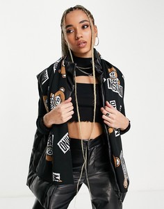 Черный шарф с принтом плюшевых мишек и логотипом Moschino-Белый